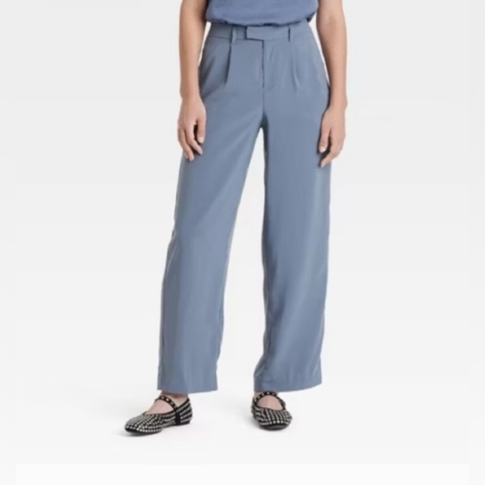 A New Day Women's High-Rise Satin Side Striped Straight Trousers Sterling Blue